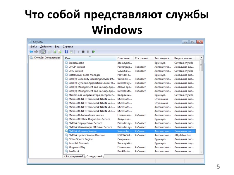 Что собой представляют службы Windows 5